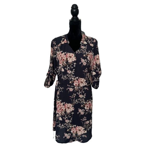 41 Hawthorn Cristen Navy Fall Floral Belted Shirt Dress Size Small NWT - Picture 3 of 16